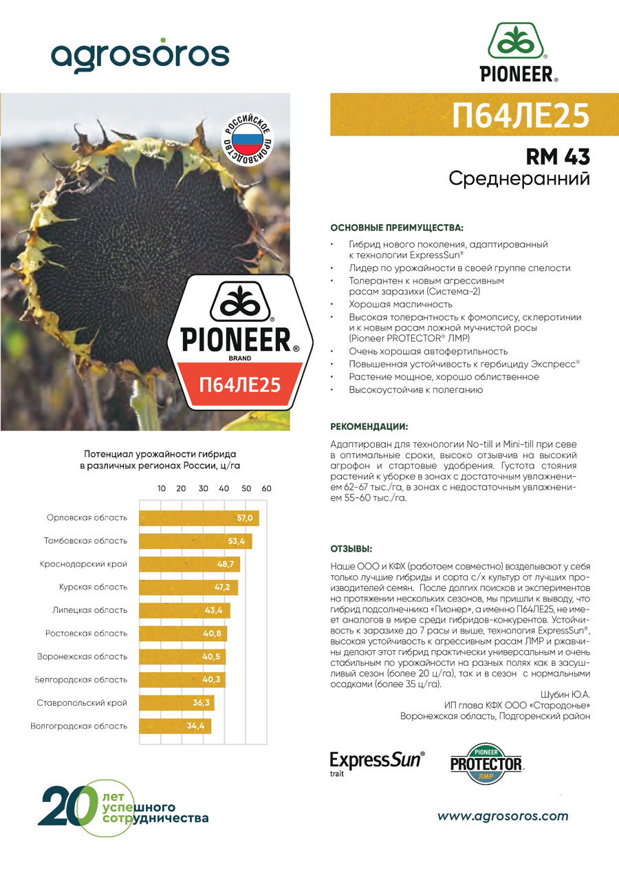 Семена подсолнечника Pioneer